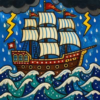 sailing ship on a stormy sea