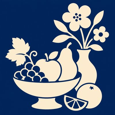 still life arrangement of fruits and flowers
