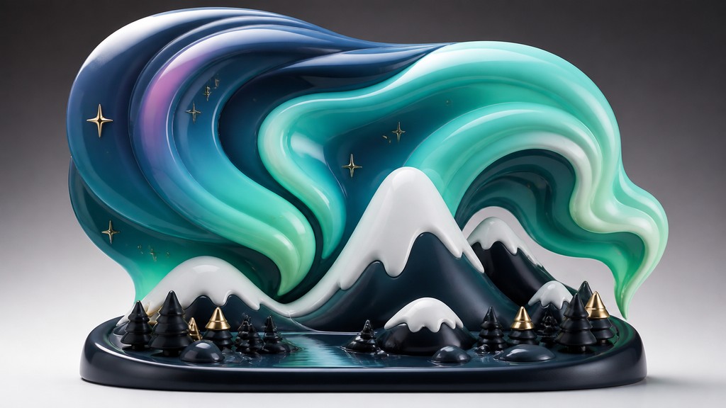 a flowing aurora over snowy peaks, wide sweeping composition, no people, no text