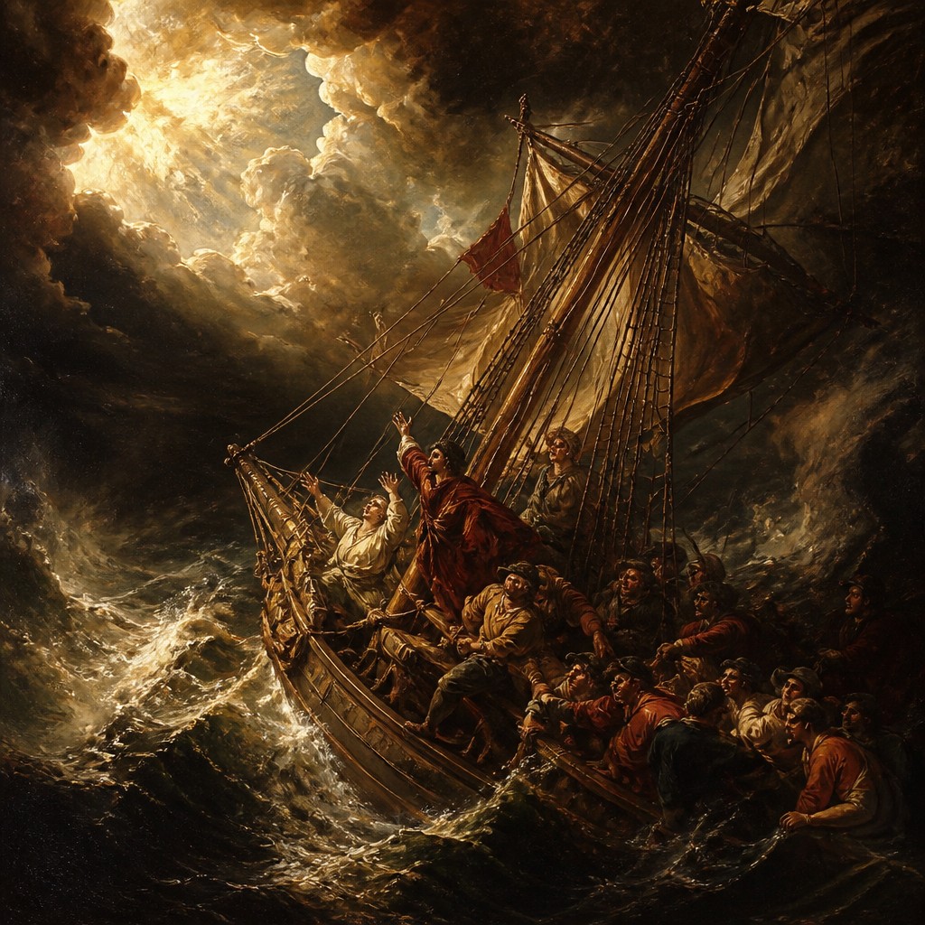 sailing ship on a stormy sea