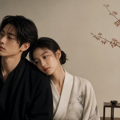 portrait of two people together — Elegant Asymmetry Art Style