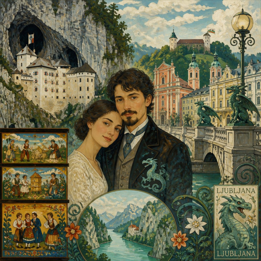 portrait of two people together — Slovenian Art Style