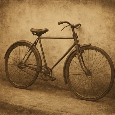 bicyle resting against a wall