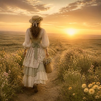 a solitary figure walking toward a glowing horizon across an empty plain, moody atmosphere, no text or lettering