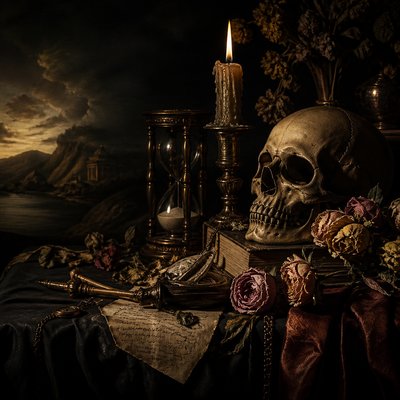 wide landscape with natural scenery — Memento Mori Art Style