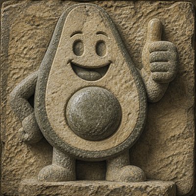 a happy avocado character giving a thumbs up, bold readable design on a plain background, no text