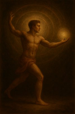 a painting of a man holding a ball