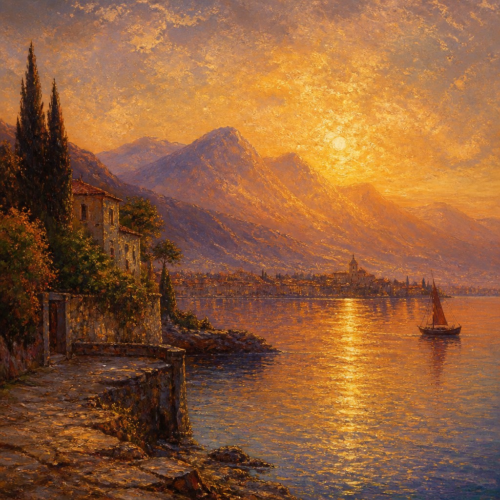 serene landscape with mountains and water