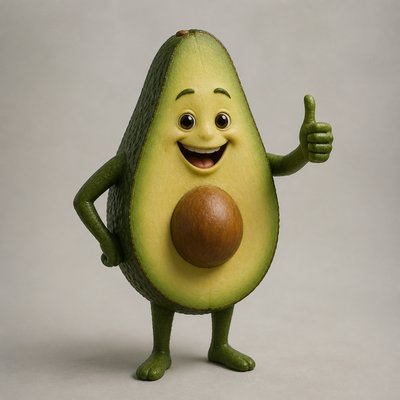 a happy avocado character giving a thumbs up, bold readable design on a plain background, no text