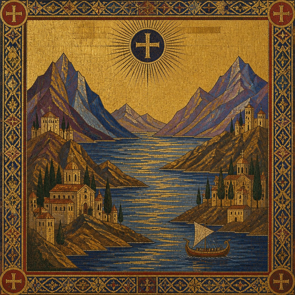 serene landscape with mountains and water