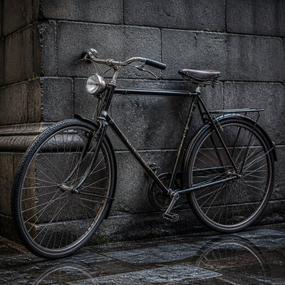 bicyle resting against a wall — Photorealism Art Style