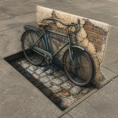 bicyle resting against a wall