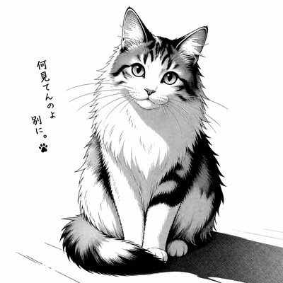 a fluffy cat sitting upright, looking at the viewer
