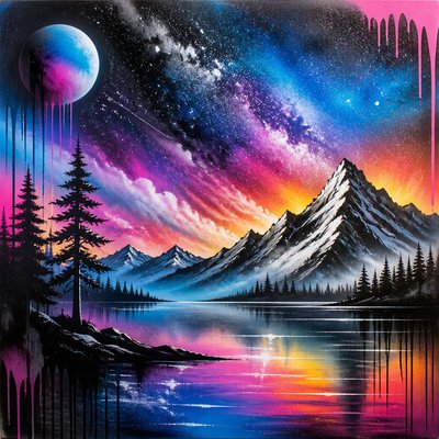 wide landscape with natural scenery — Spray Paint Art Style