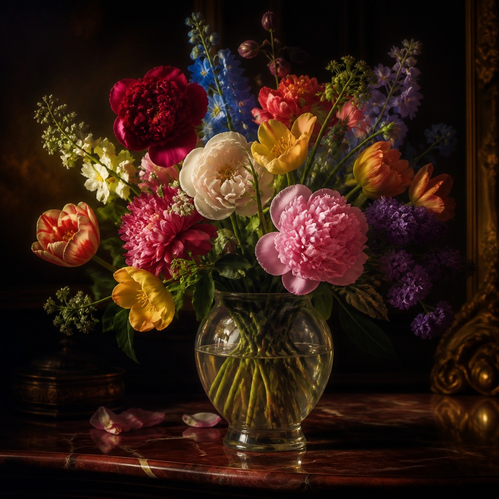 bouquet of flowers in a glass vase — Oil Glazing Painting Style