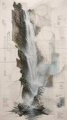 towering waterfall cascading down a cliff