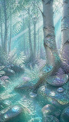a serene birch forest in soft morning light, no people, no text