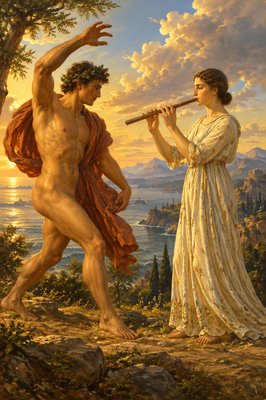 a painting of a man and a woman standing next to each other
