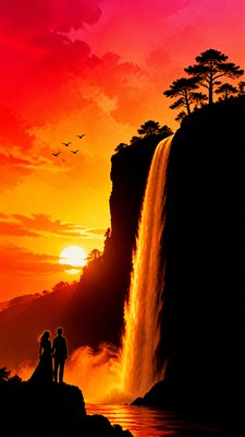 towering waterfall cascading down a cliff