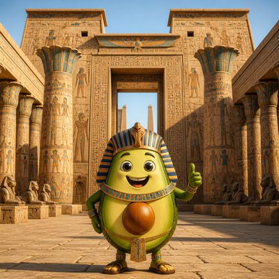 a happy avocado character giving a thumbs up, bold readable design on a plain background, no text