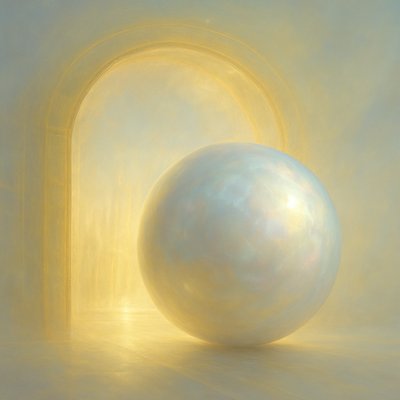 A profoundly symbolic and awe-inspiring depiction of a colossal, luminous gate of the New Jerusalem, where the entire gate IS a single, immense, perfectly spherical pearl. This monumental pearl gate is captured in the dynamic act of rolling away, similar to a massive stone being moved from an entrance. The spherical pearl is shown mid-motion, having just begun to slide or pivot within its vast, golden, celestial frame, creating an opening into the glorious city beyond.

The pearl itself glows with an intense, soft iridescence, reflecting the divine light. Its surface shows exquisite details of mother-of-pearl, and its sheer scale emphasizes that it is a single, perfect gem. The massive, transparent golden wall of the city forms the structure around this pearl gate, with visible tracks or an immense opening indicating where the pearl has moved from.

Through the now open segment of the gate, the radiant glory of the New Jerusalem streams forth. Pure gold streets, like transparent glass, extend into the city, illuminated by an intense, divine light that emanates from within. Heavenly architecture, impossibly beautiful and intricate, is glimpsed in the distance, beckoning. The atmosphere is one of profound sanctity, triumphant revelation, and welcoming access to the divine, with the act of the pearl gate rolling away symbolizing a breakthrough or an open invitation. The lighting is ethereal and grand, emphasizing the pearl's luster and the city's overwhelming glory."