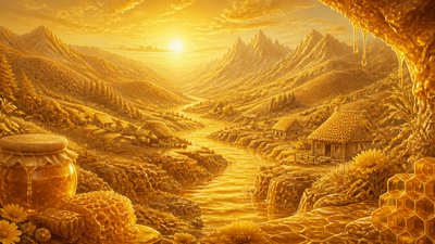 a vast valley with a river winding toward distant mountains at sunrise, no people, no text