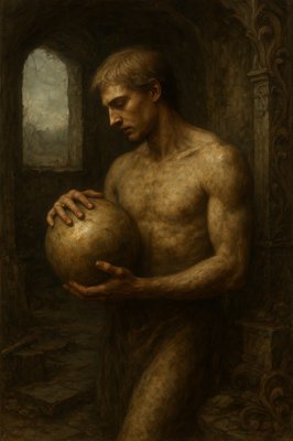 a painting of a man holding a ball