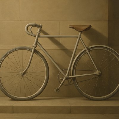bicyle resting against a wall