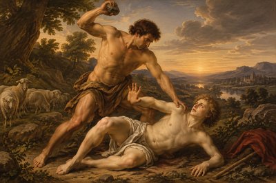 Adam's son Abel is slain in the field by his ignudi brother Cain