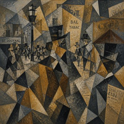 urban street with city activity — Cubism Art Style