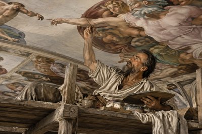 Michelangelo painting the Sistine ceiling