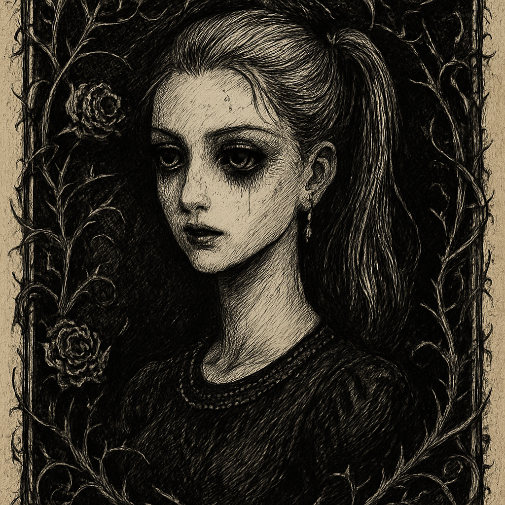 a drawing of a woman with long hair