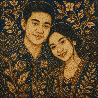 portrait of two people together — Batik Art Style