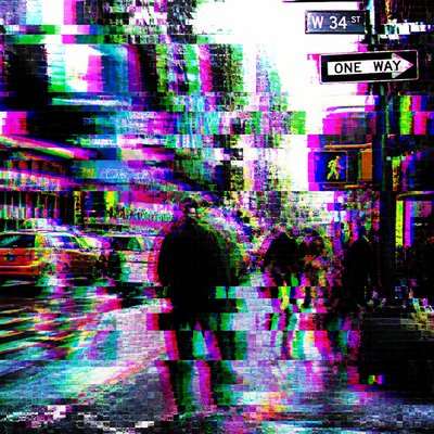 urban street with city activity — Digital Glitch Modern Art Style