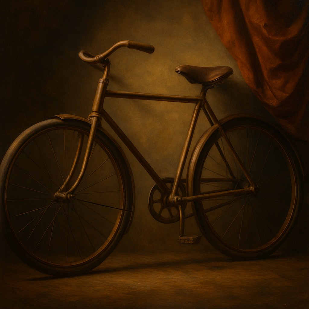 bicyle resting against a wall
