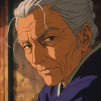 close-up portrait of an elderly person with expressive weathered features