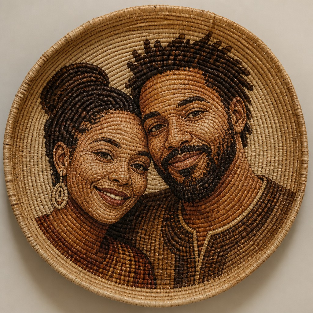 portrait of two people together — Basketry Art Style