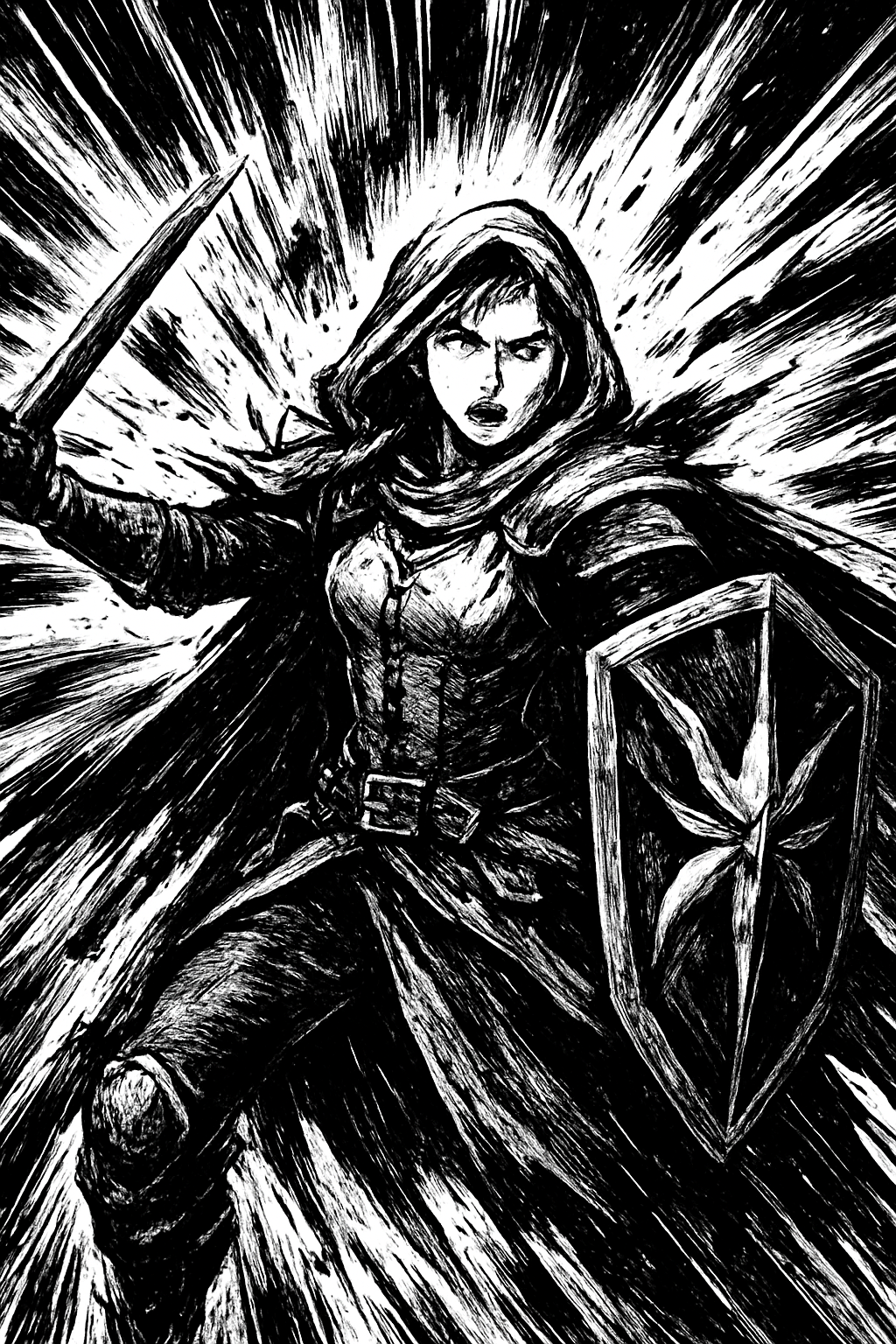 a painting of a woman with a sword and armor