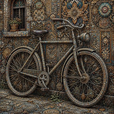 bicyle resting against a wall — Complexity Art Style