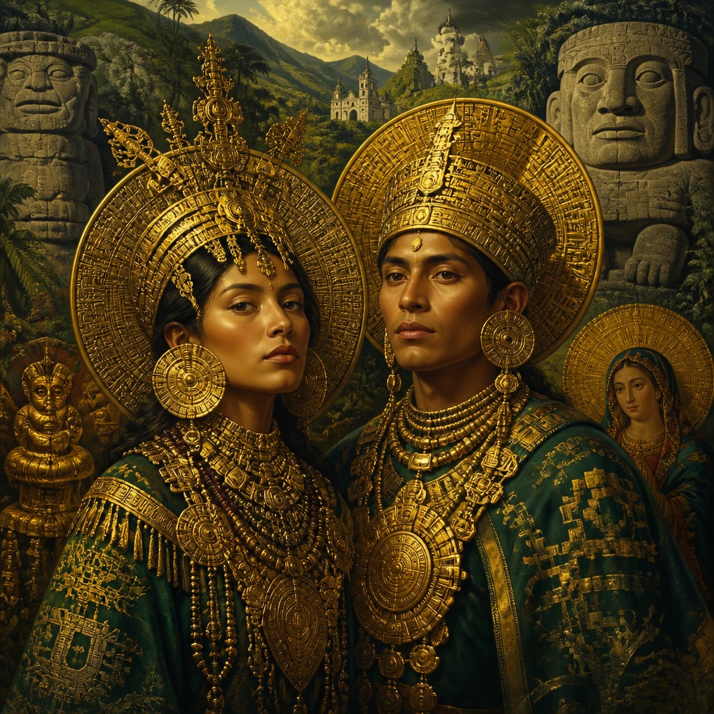 portrait of two people together — Colombian Art Style