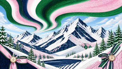 a flowing aurora over snowy peaks, wide sweeping composition, no people, no text