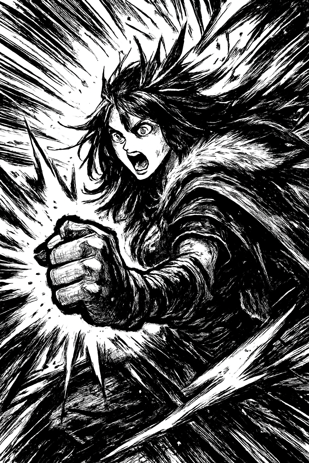 a black and white drawing of a demon