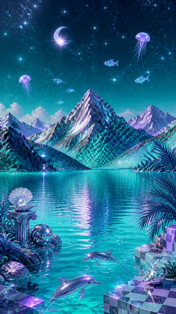 a tranquil mountain lake beneath a starry night sky, no people, no text