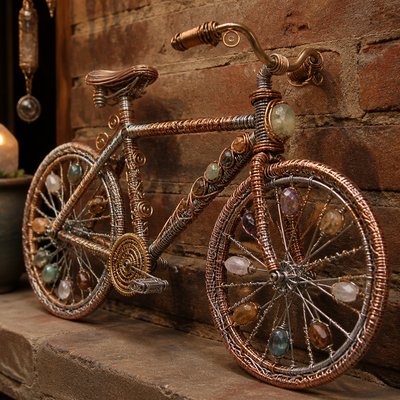 bicyle resting against a wall