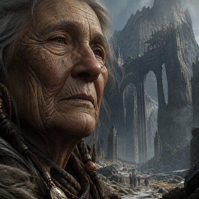 close-up portrait of an elderly person with expressive weathered features