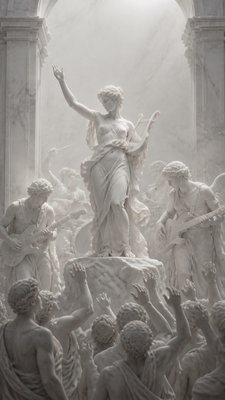 a live music scene with a glowing stage and silhouetted crowd, energetic vertical composition with open space at the top, no text