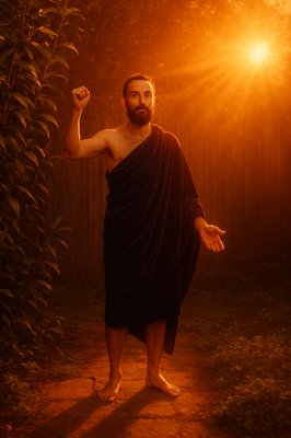 a man in a robe standing on a dirt road