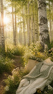 a serene birch forest in soft morning light, no people, no text