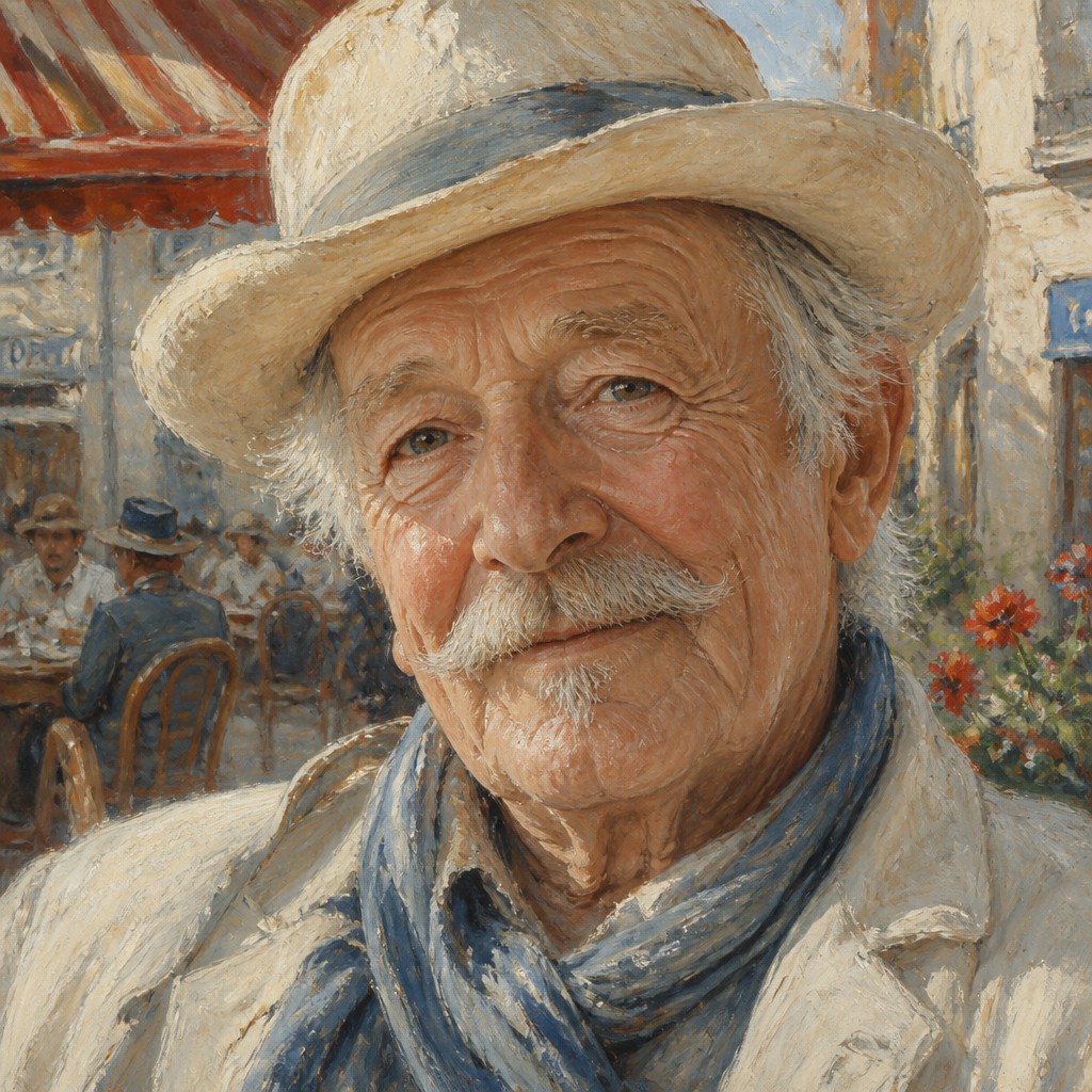 close-up portrait of an elderly person with expressive weathered features — French Art Style