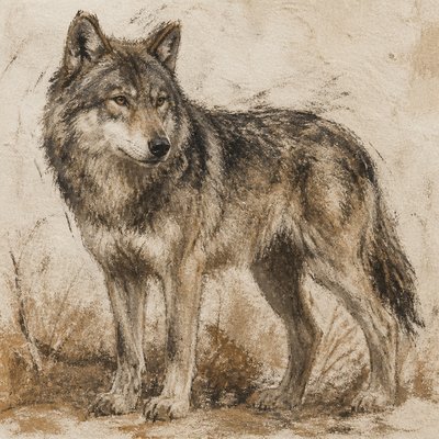 animal standing in natural pose — Dry Brush Painting Style